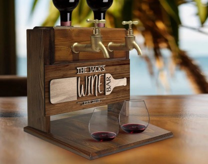 Personalized Embossed Named Wooden Double Faucet Wine Dispenser, Home Bar, Bar Decor, Whiskey, Vodka, Alcoholic Drink Fountain, Gift for Him