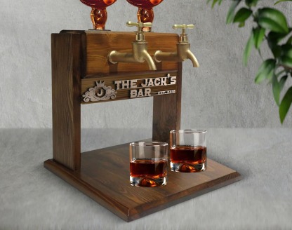Personalized Embossed Named Wooden Double Faucet Whiskey Dispenser, Bar, Home Bar, Pub and Pub Shed, Wine, Vodka, Liquor Dispenser, Fountain
