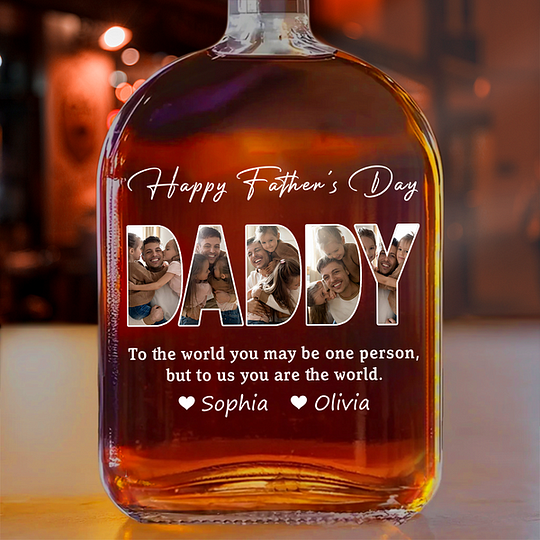 Custom Photo Happy Father's Day Family Whiskey Bottle