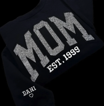 Custom Embroidered Applique Glitter Mama Sweatshirt - Gift for Mom