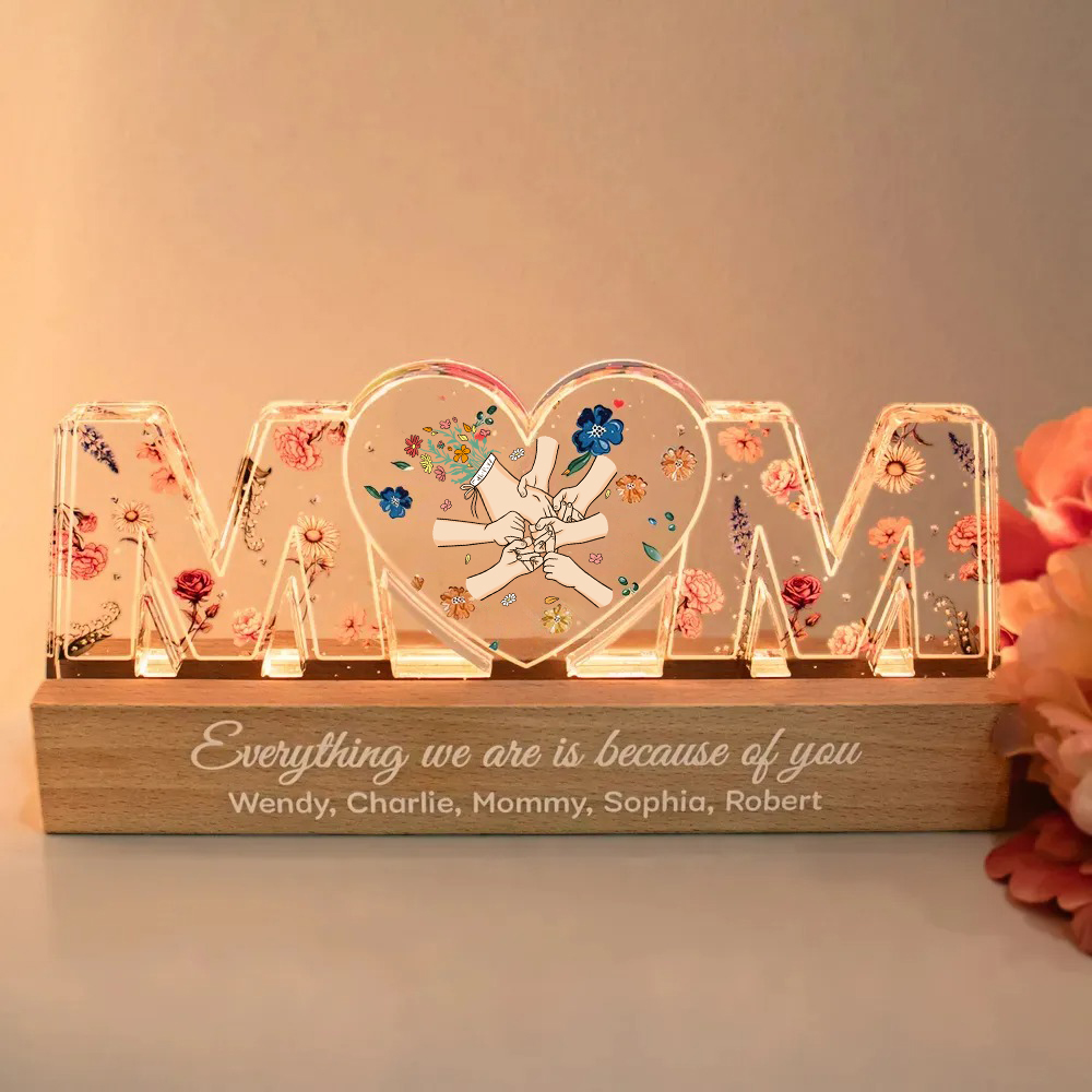 Family Love Blooms Forever-Customized Birthday Flower Print LED Night Light, Gift For Mom, Gift For Grandma