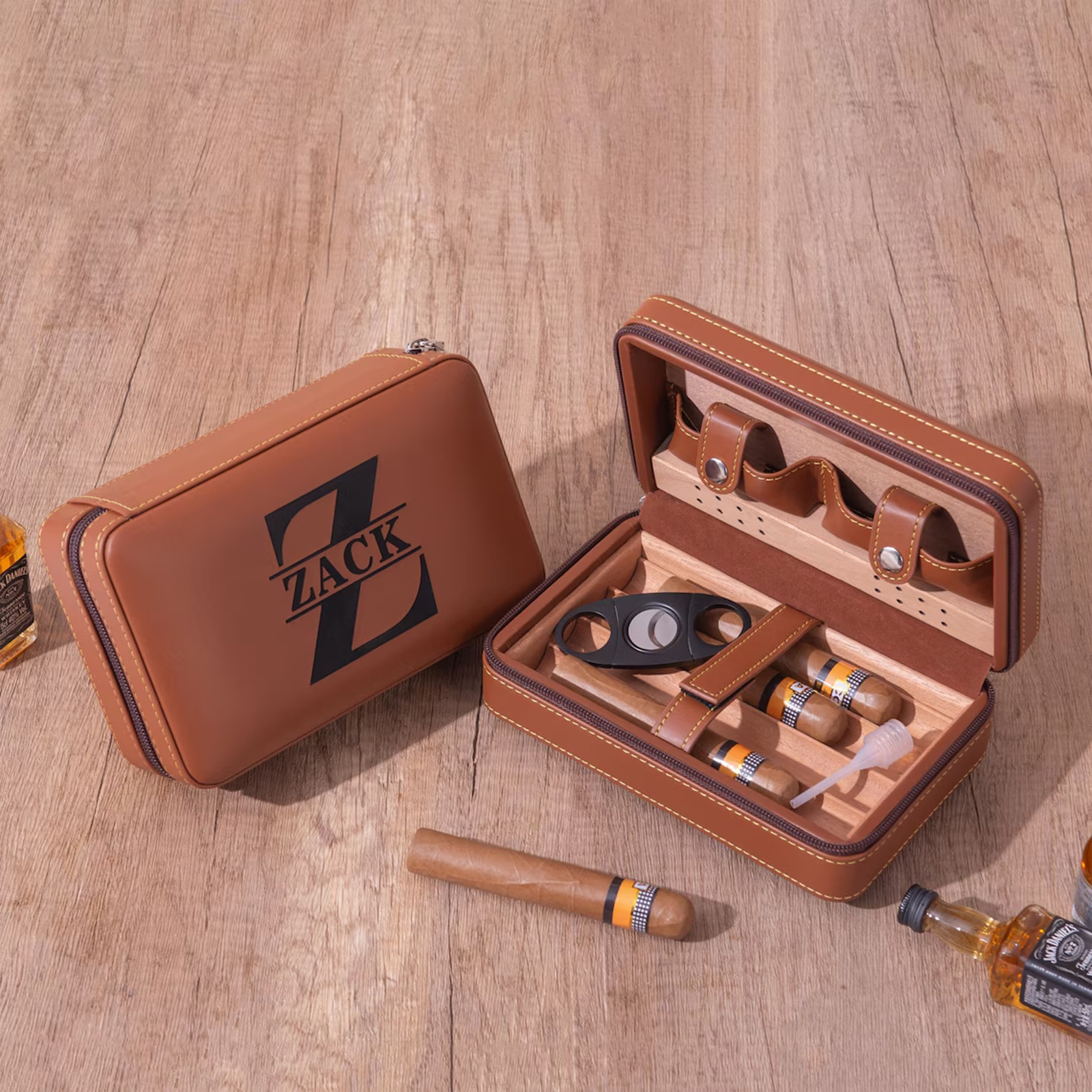 Personalized Cigar Case, Leather Cigar Holder, Cigar Travel Case, Groomsmen Gifts, Gift for Dad Husband Gift for Him(Without Cigar)