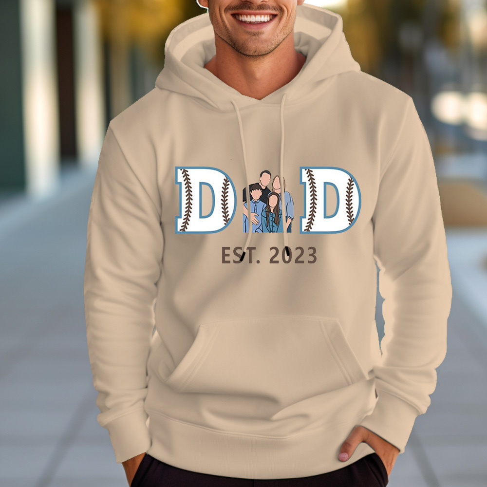 Personalized Embroidered Baseball Hoodie Sweatshirt With Kid's Names For Dad Father's Day Gift