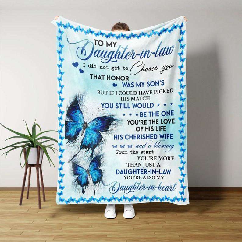 To My Daughter-In-Law Blanket, Blue Butterfly Blanket, Blanket For Daughter, Blanket For Girl, Family Throw Blanket, Blankets For Gift