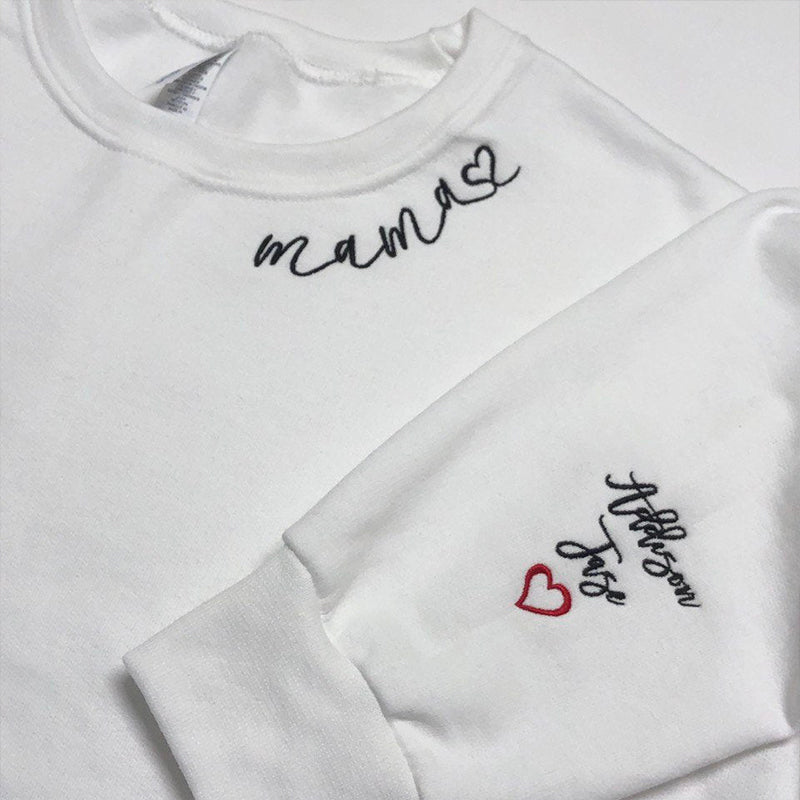 Custom Mama Embroidered Sweatshirt with Kids Names sleeve-New Mom Gift Personalized, Mother's Day