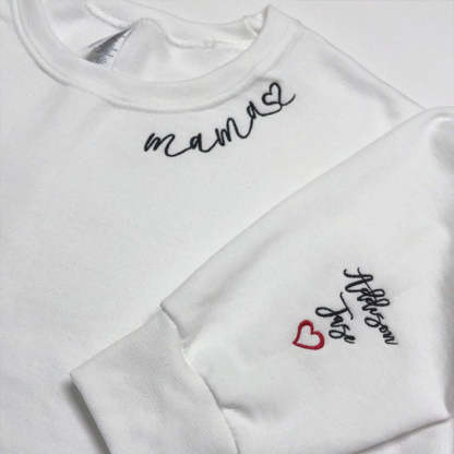 Custom Mama Embroidered Sweatshirt with Kids Names sleeve-New Mom Gift Personalized, Mother's Day
