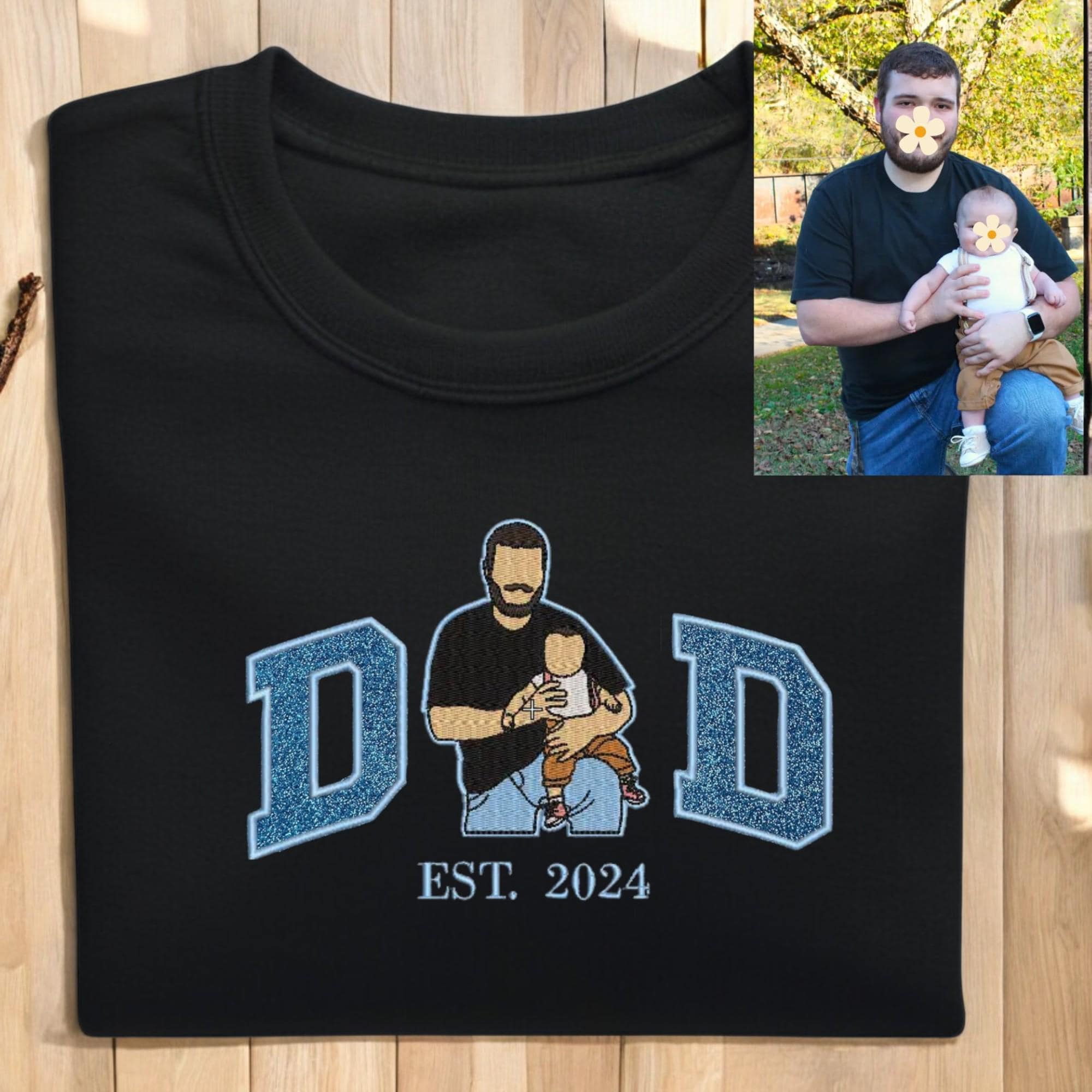 Embroidered Dad T-shirt,Custom Embroidered Dad Sweatshirt,Glitter Embroidered Sweatshirt