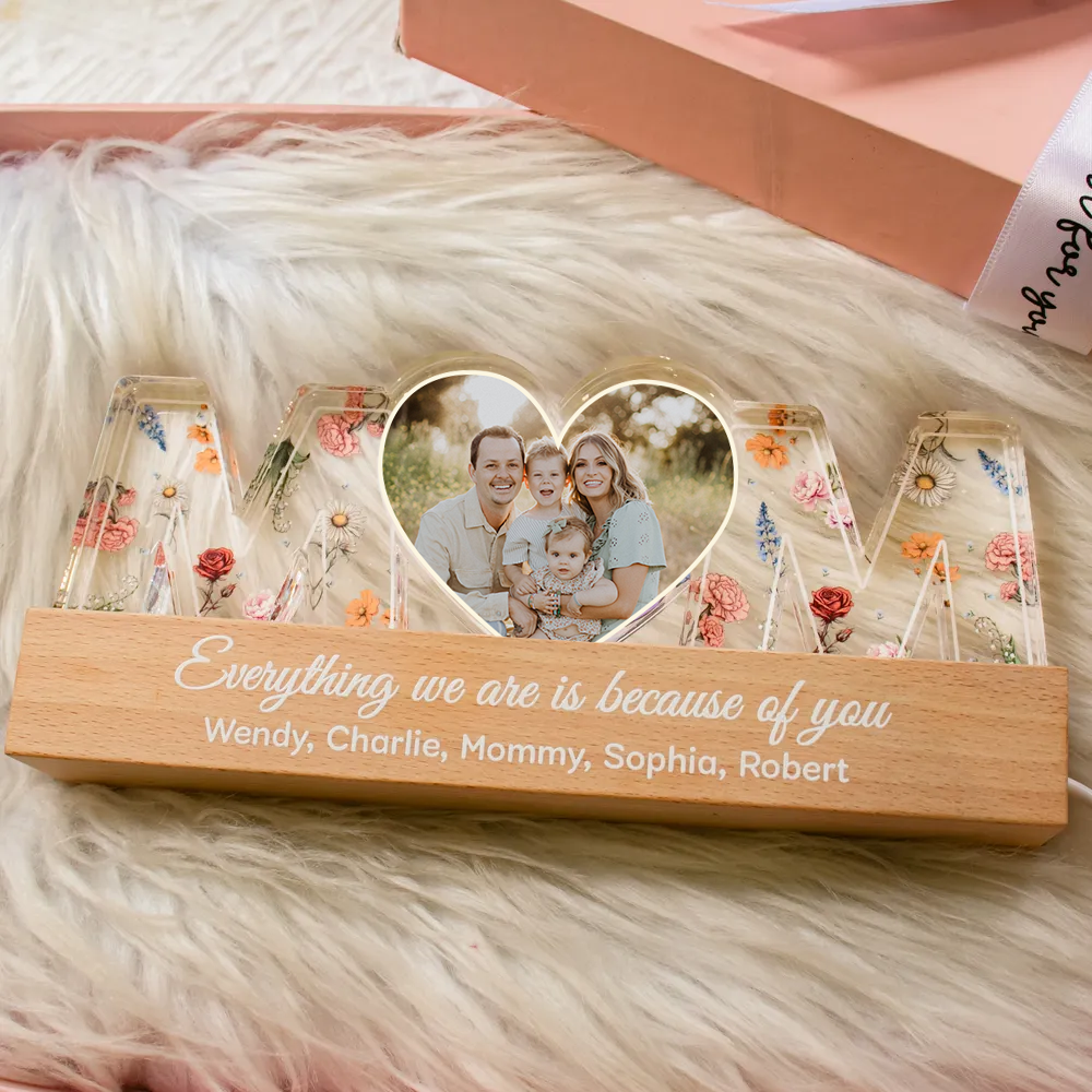 Customized Flower Print Photo LED Night Light, Birthday Flower, Gift For Mom, Gift For Grandma