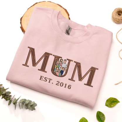 Customised Mum Embroidered Sweatshirt Personalised Mum Portrait Mother's Day