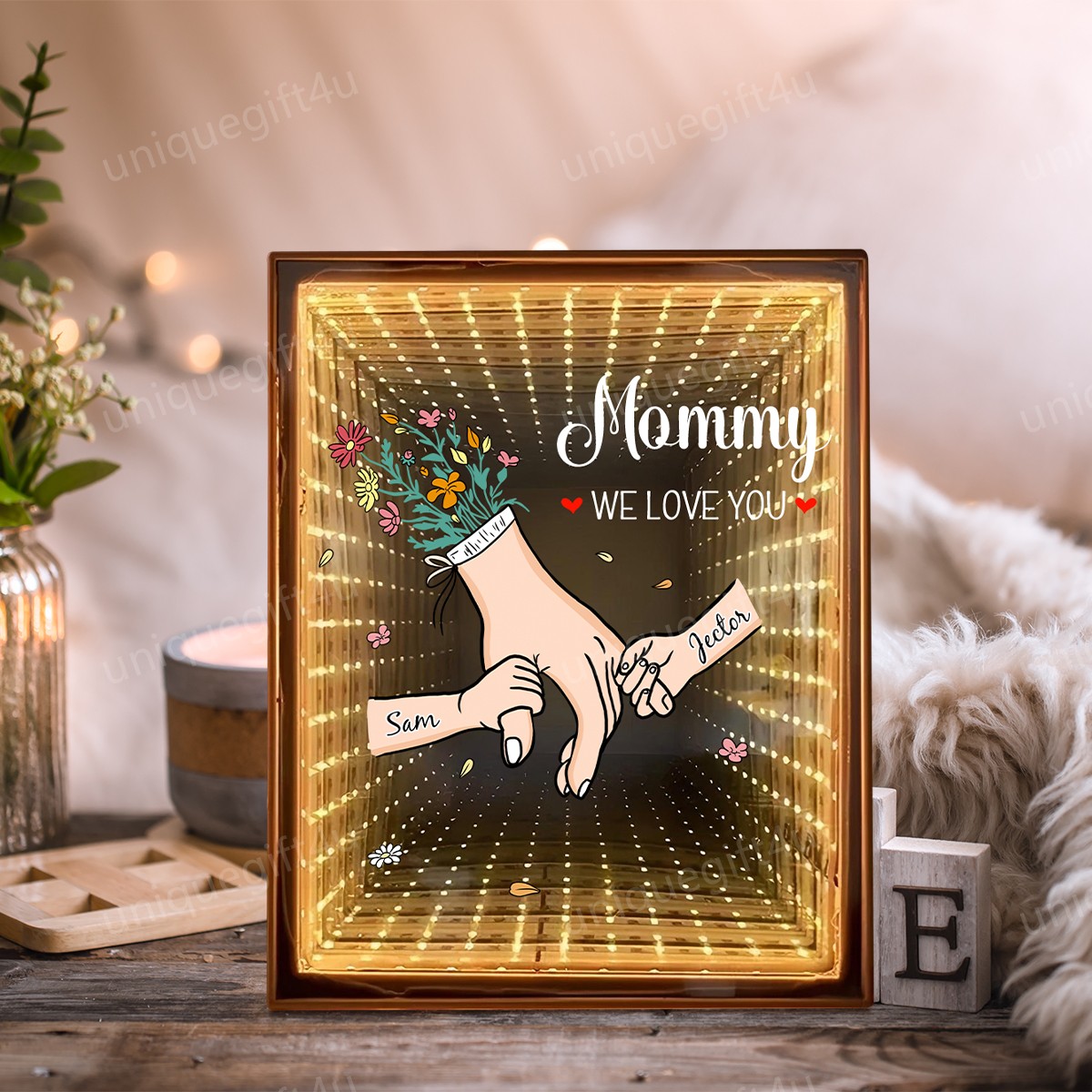Family Love Blooms Forever - Personalized Mum We Love You Customised Starry Mirror Lightboxes