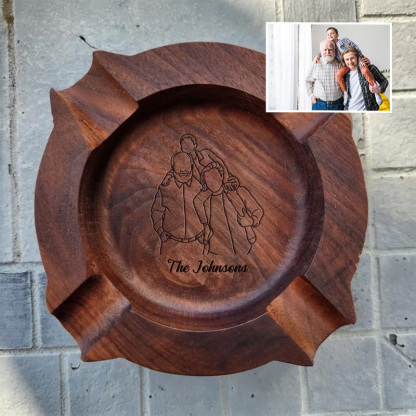 Personalized Dad Family Photo Line Design Walnut Cigar Ash Tray, Unique Gift for Cigar Lovers Family