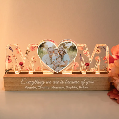Customized Flower Print Photo LED Night Light, Birthday Flower, Gift For Mom, Gift For Grandma