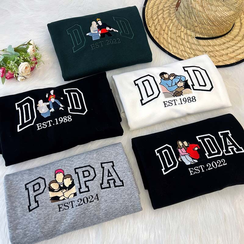 Dad T-shirt with photo, custom embroidered sweatshirt with dad and child portrait