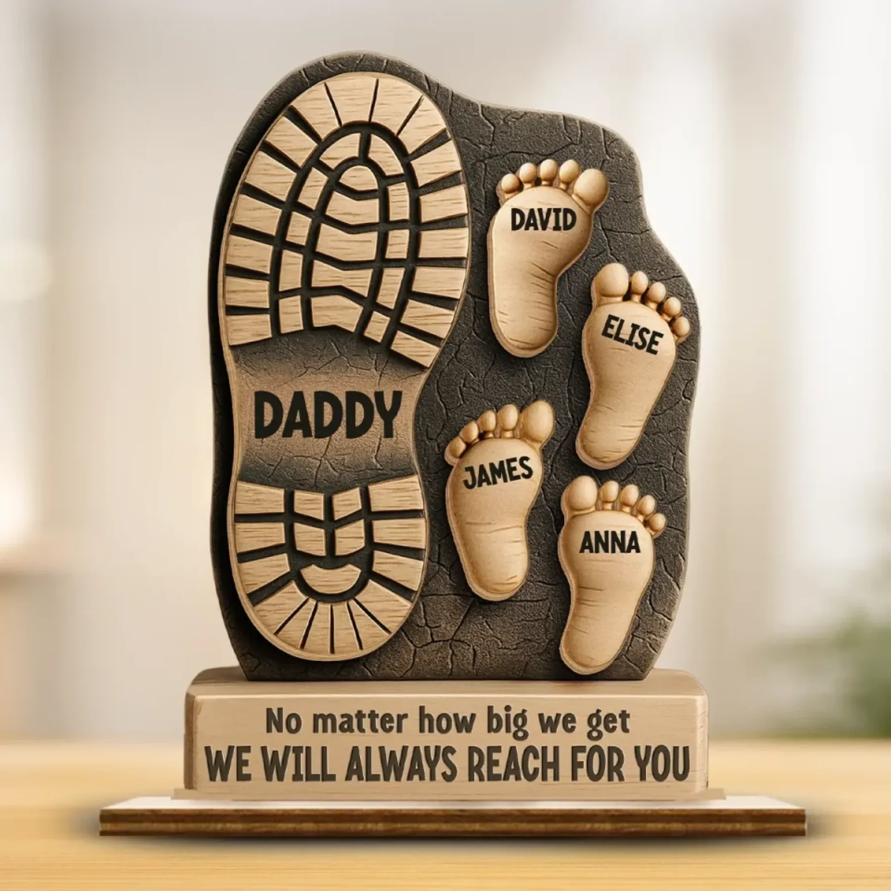 Your Footsteps Led Our Way - Family Personalized Custom Shaped 2-Layered Wooden Plaque With Flat Stand - Father's Day, House Warming Gift For Dad, Grandpa