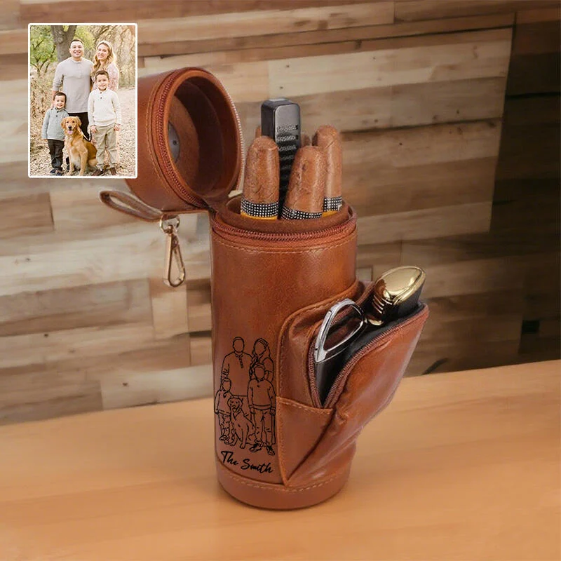 Personalized Cigar Humidor Case Custom Photo Line Drawing Design Unique Gift for Cigar Lovers Family 商品缩略图