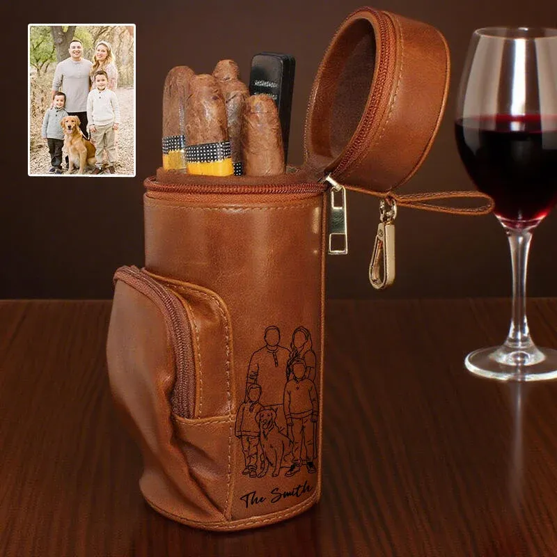 Personalized Cigar Humidor Case Custom Photo Line Drawing Design Unique Gift for Cigar Lovers Family