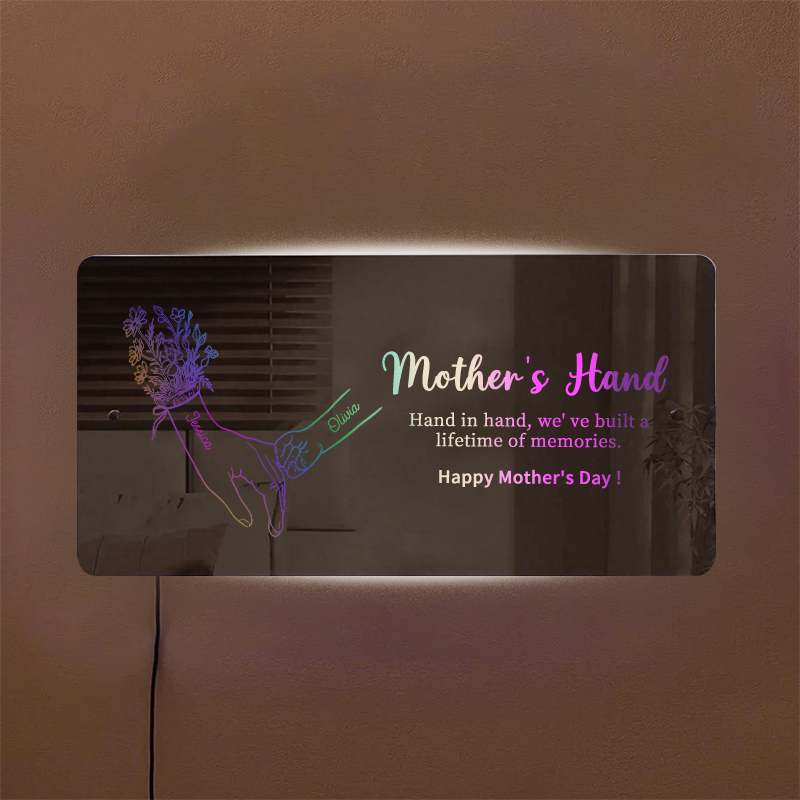 🤝Hand in Hand Personalized Mom and Kids Personalized Mirror Light - Creative Mother's Day Gift