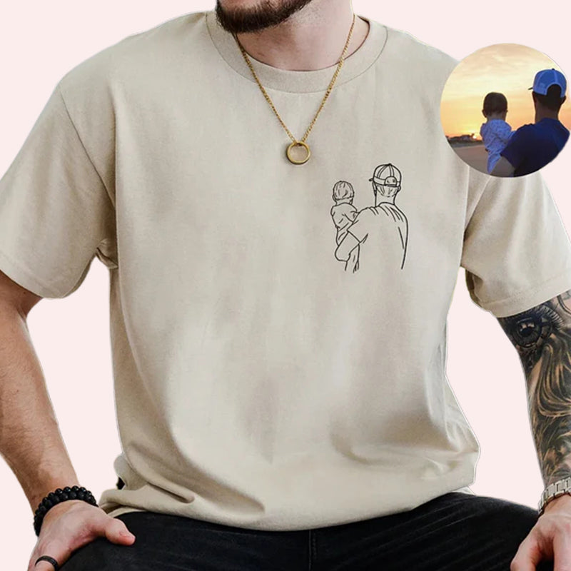 💖For Dad/Lover💖Custom Photo Shirt for Dad, Father's Day T-shirt, Personalized Dad Embroidery Shirt