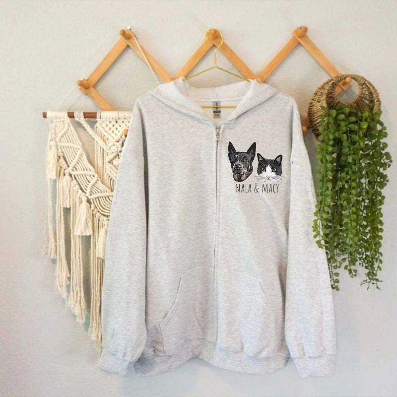 Personalized Pet Portrait Zip-up Hoodie, UNISEX Pet Gifts