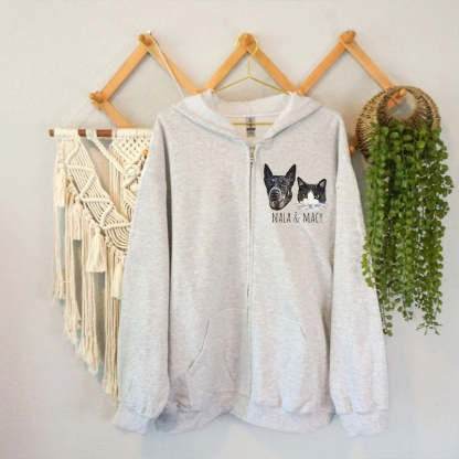 Personalized Pet Portrait Zip-up Hoodie, UNISEX Pet Gifts