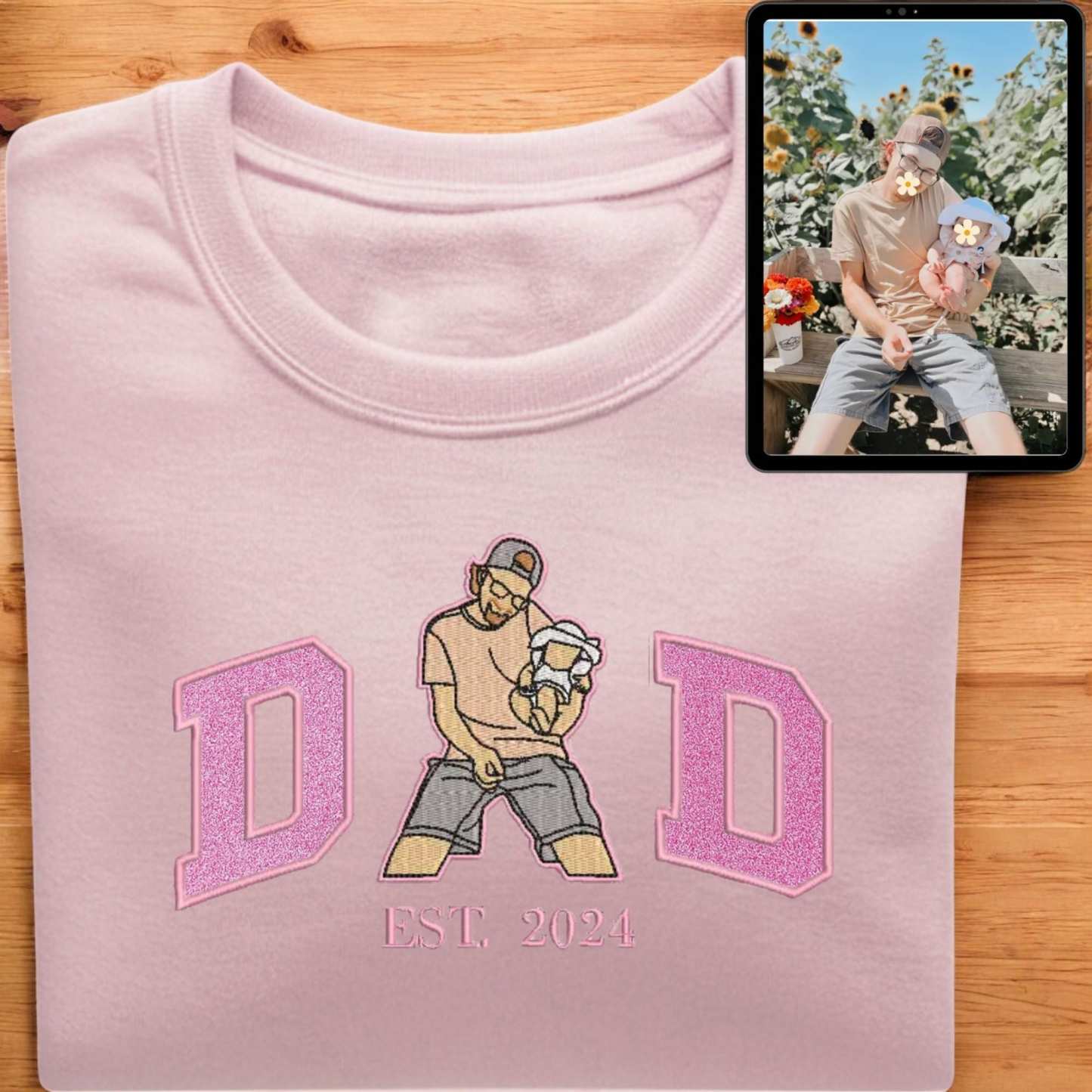 Embroidered Dad T-shirt,Custom Embroidered Dad Sweatshirt,Glitter Embroidered Sweatshirt