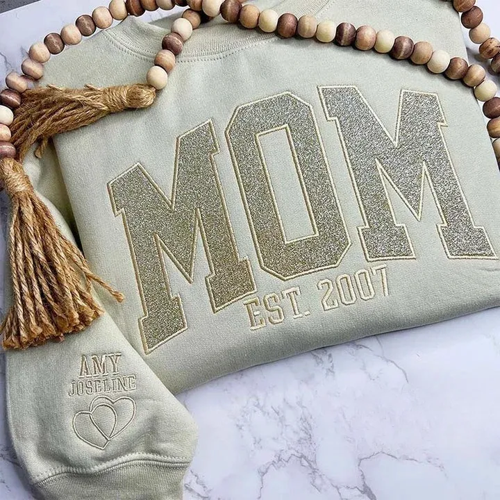 Custom Embroidered Applique Glitter Mama Sweatshirt - Gift for Mom