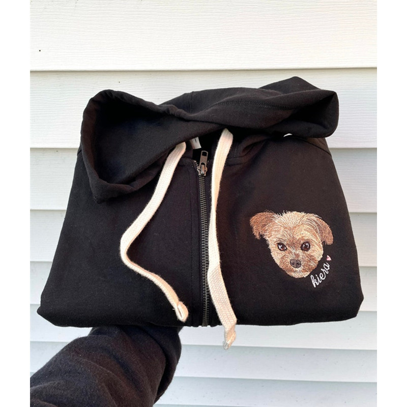 Custom Embroidered Pet Portrait Hooded Zip Up Hoodie