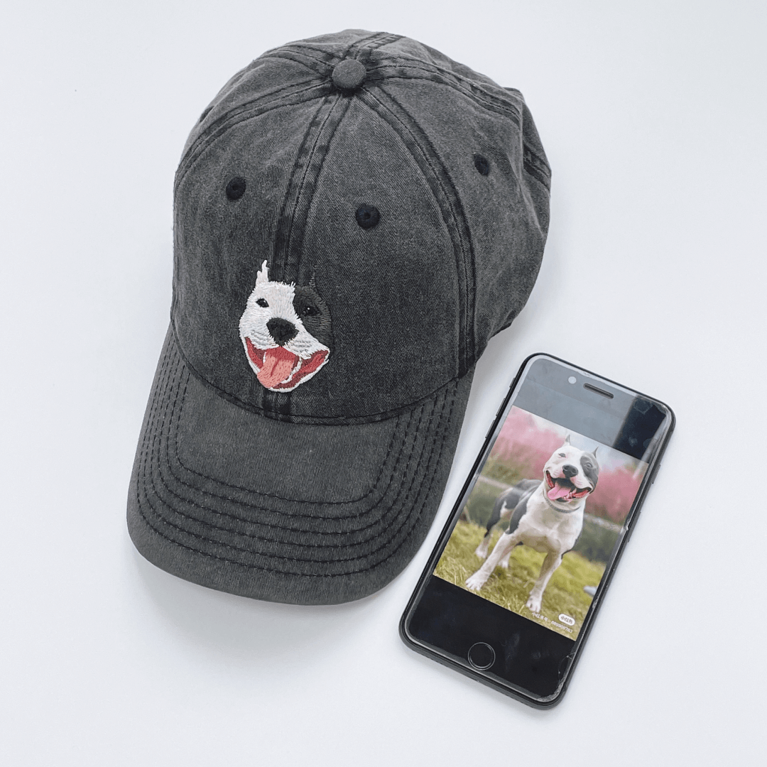 Custom Embroidered Pet Portrait Hat - Personalized Dog Cat Photo Cap - Unique Handmade Gift for Pet Lovers, Birthday Christmas Present for Men Women