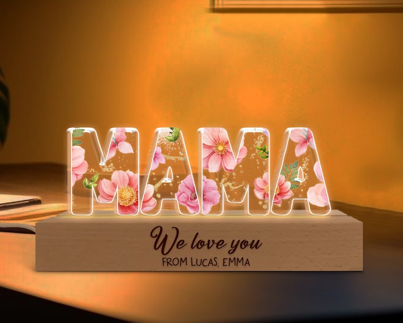 Custom Night Light for Mom, Mama 3D LED Light, First Mothers Day Gift 2024, Gift from Daughter, Mom Birthday Gift, Mama Acrylic Night Light