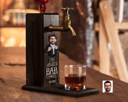 Personalized Embossed Name Wooden Whiskey Dispenser with Cartoon, Bar, Home Bar, Pub and Pub Shed, Wine, Vodka Dispenser, Whiskey Fountain