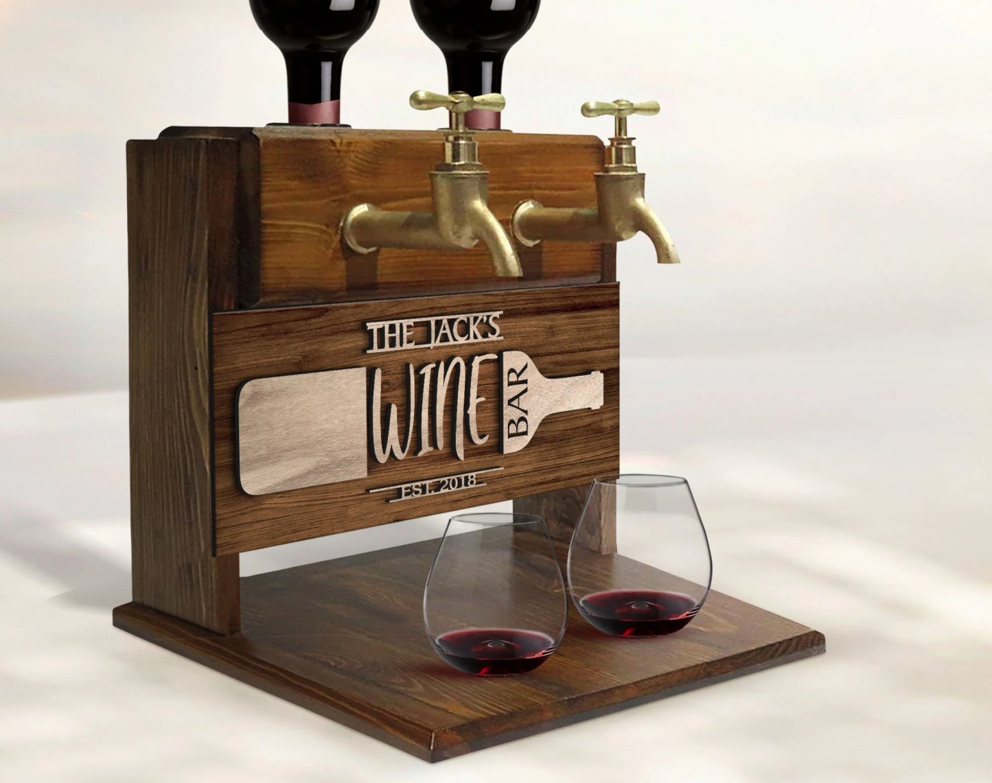 Personalized Embossed Named Wooden Double Faucet Wine Dispenser, Home Bar, Bar Decor, Whiskey, Vodka, Alcoholic Drink Fountain, Gift for Him