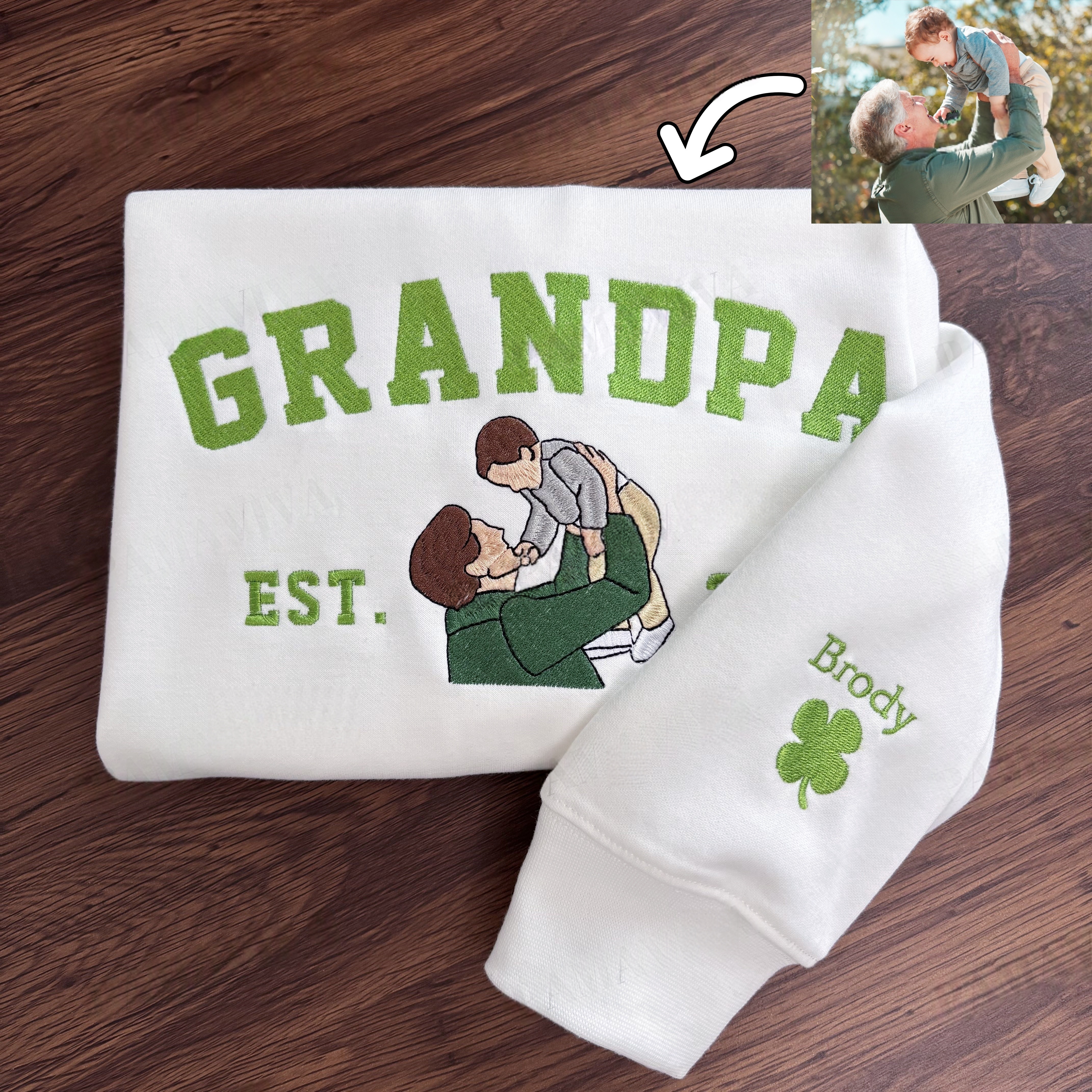 Custom Embroidered Sweatshirt with Photo – Personalized Dad Mama Shirt, Family Name Sweater,Custom Parent Photo Shirt, Est. Year Sweater