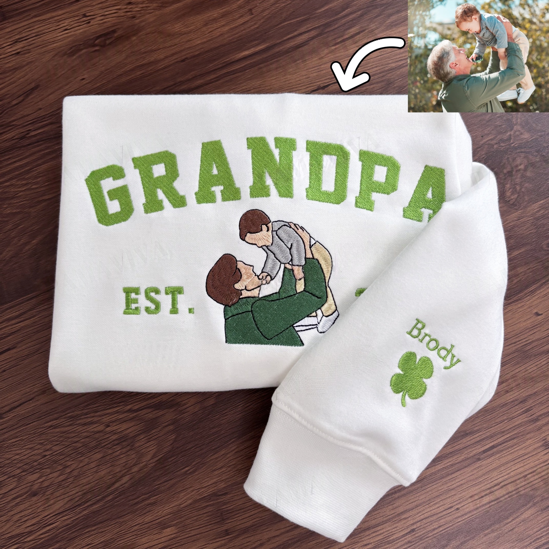 Custom Embroidered Sweatshirt with Photo – Personalized Dad Mama Shirt, Family Name Sweater,Custom Parent Photo Shirt, Est. Year Sweater