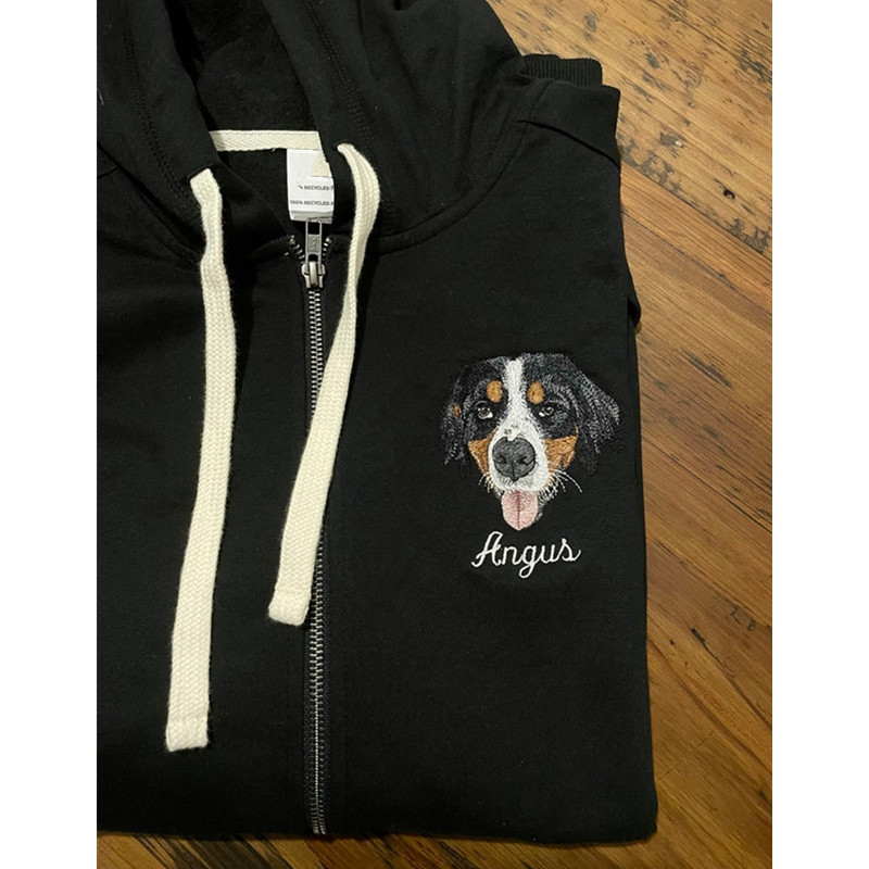 Custom Embroidered Pet Portrait Hooded Zip Up Hoodie