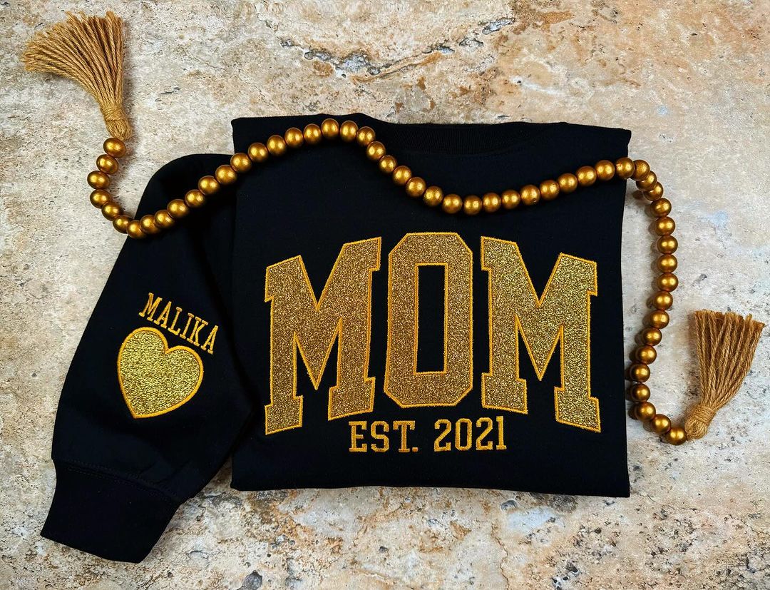 Custom Embroidered Applique Glitter Mama Sweatshirt - Gift for Mom