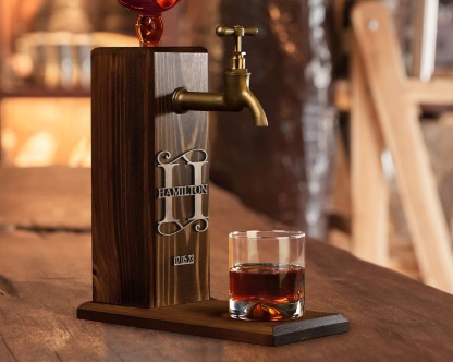 Personalized Embossed Name Wooden Whiskey Dispenser, Wood Dispenser, Alcohol Dispenser, Whiskey Fountain, Beverage Dispenser, Gift for Him