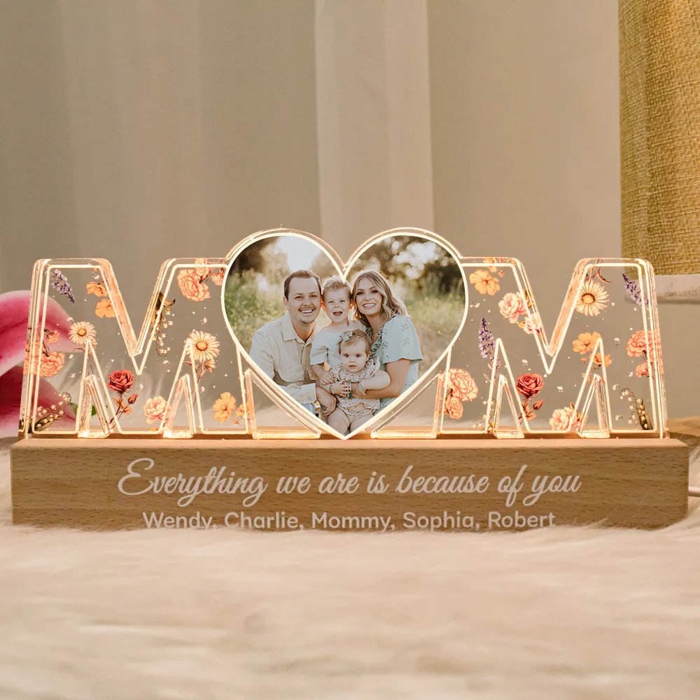 Customized Flower Print Photo LED Night Light, Birthday Flower, Gift For Mom, Gift For Grandma