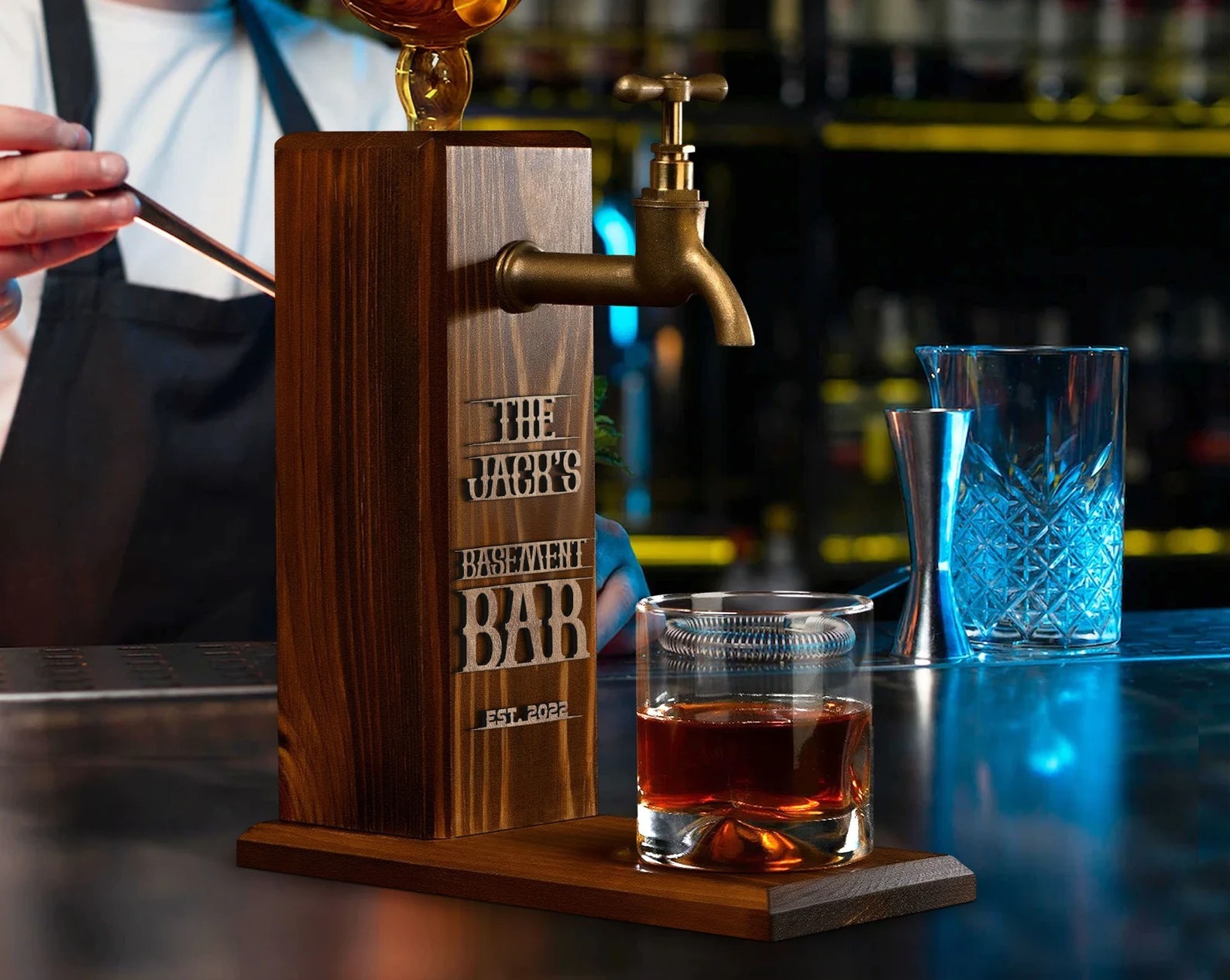 Personalized Embossed Name Wooden Whiskey Dispenser, Wood Dispenser, Liquor Dispenser, Home Bar Decor, Beverage Dispenser, Bar Decor