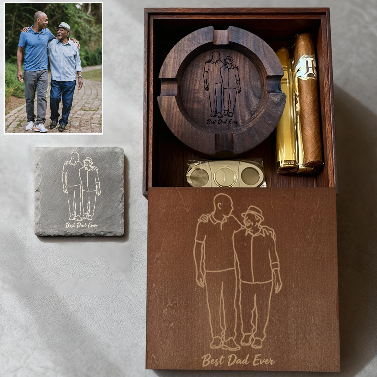 [Copy]Personalized Name Walnut Cigar Ash Tray Set(Without Cigar)
