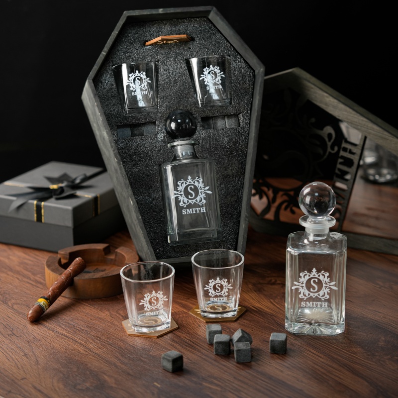 Personalized Coffin Whiskey Decanter Set | Custom Whiskey Decanter & Glass Gift Set