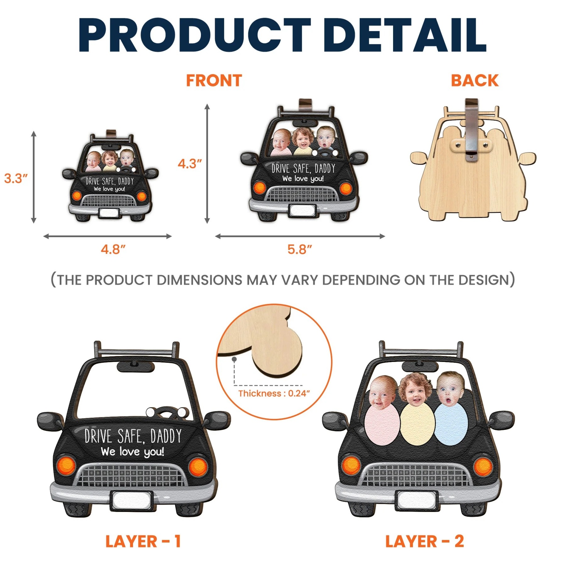 Custom Babies Face Drive Safe Daddy - Personalized Wooden Photo Car Visor Clip