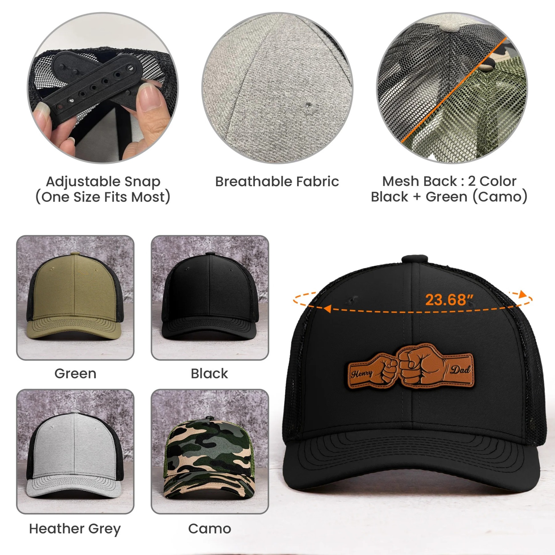 Custom Hat With Kids Names Fist Bump - Personalized Leather Patch Hat