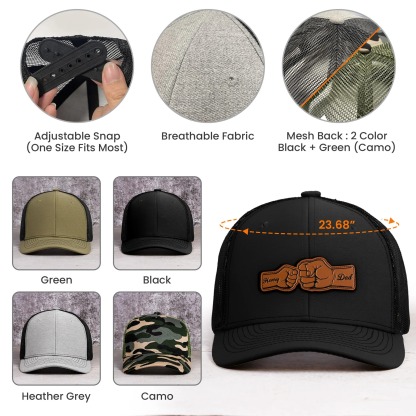 Custom Hat With Kids Names Fist Bump - Personalized Leather Patch Hat