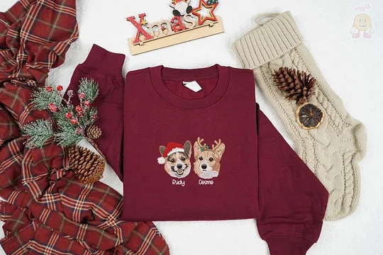 Custom Embroidered Pet Portrait Christmas Jumper Sweatshirt