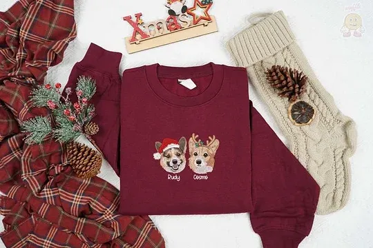 Custom Embroidered Pet Portrait Christmas Jumper Sweatshirt