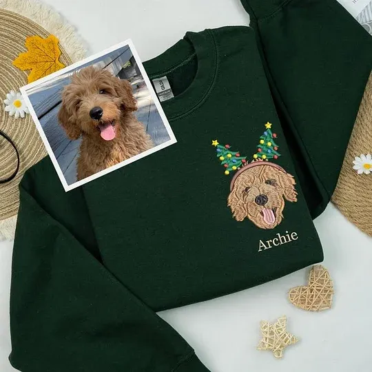 Custom Embroidered Pet Portrait Christmas Jumper Sweatshirt