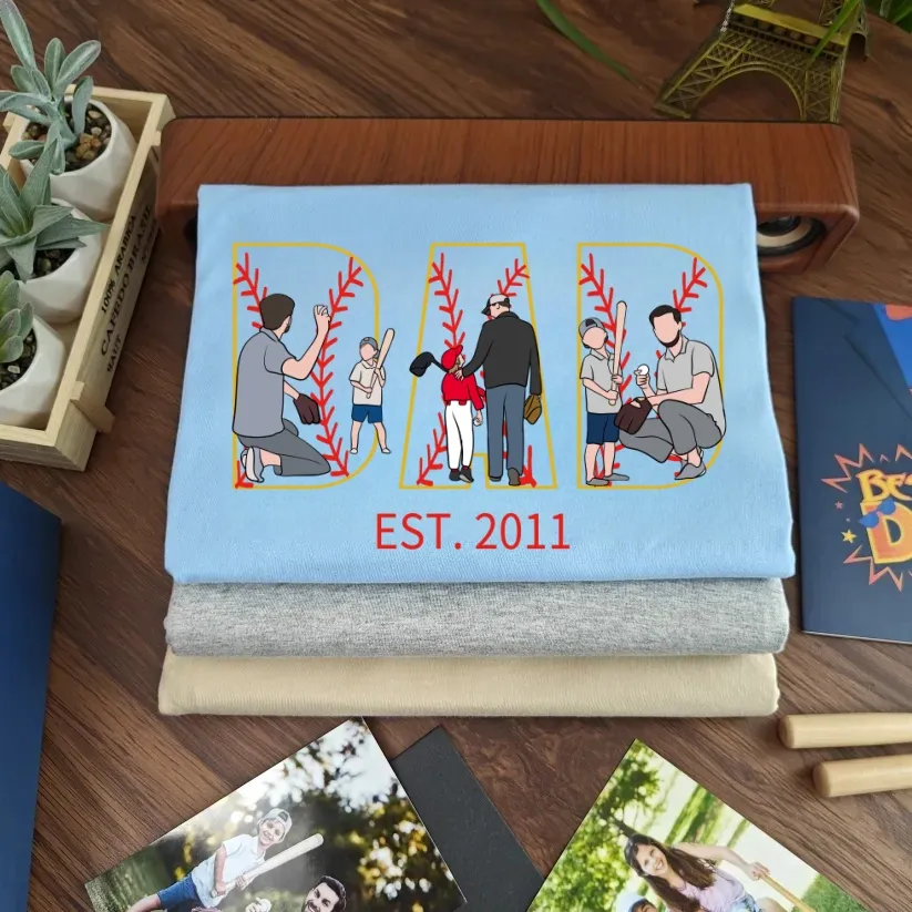 Personalized Embroidered Baseball T-shirt Sweatshirt With Kid's Names For Dad Father's Day Gift