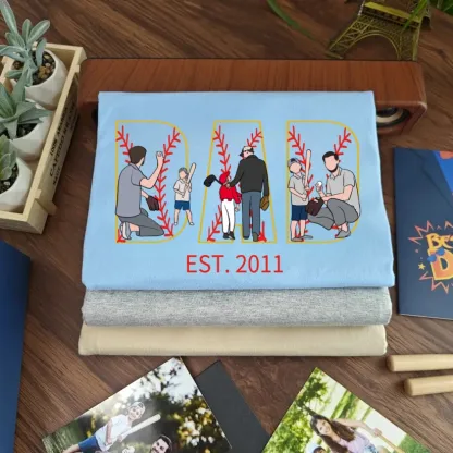 Personalized Embroidered Baseball T-shirt Sweatshirt With Kid's Names For Dad Father's Day Gift