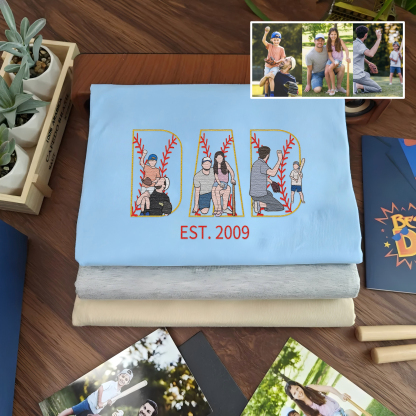 Personalized Embroidered Baseball T-shirt Sweatshirt With Kid's Names For Dad Father's Day Gift