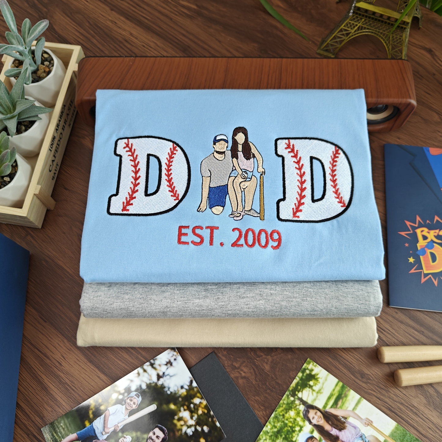 Personalized Embroidered Baseball Hoodie Sweatshirt With Kid's Names For Dad Father's Day Gift